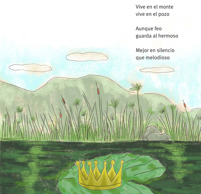 Página del libro Ábrete grano pequeño. Ilustraciones de Olga Lucía García.